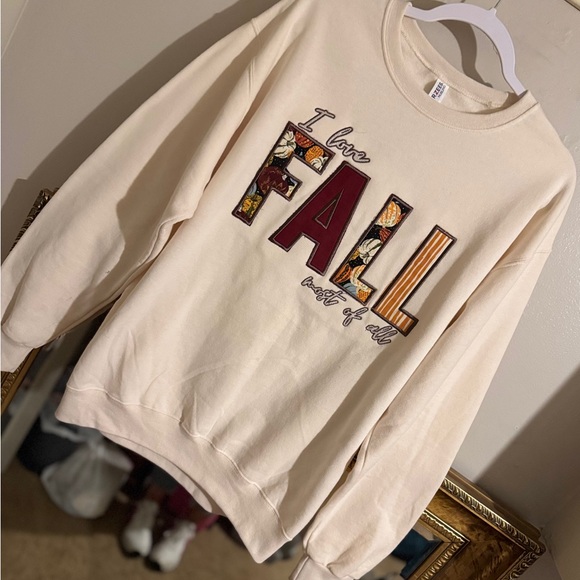 Jerzees NWOT Cream 'I Love Fall Most of All' Sweatshirt - Picture 2 of 3